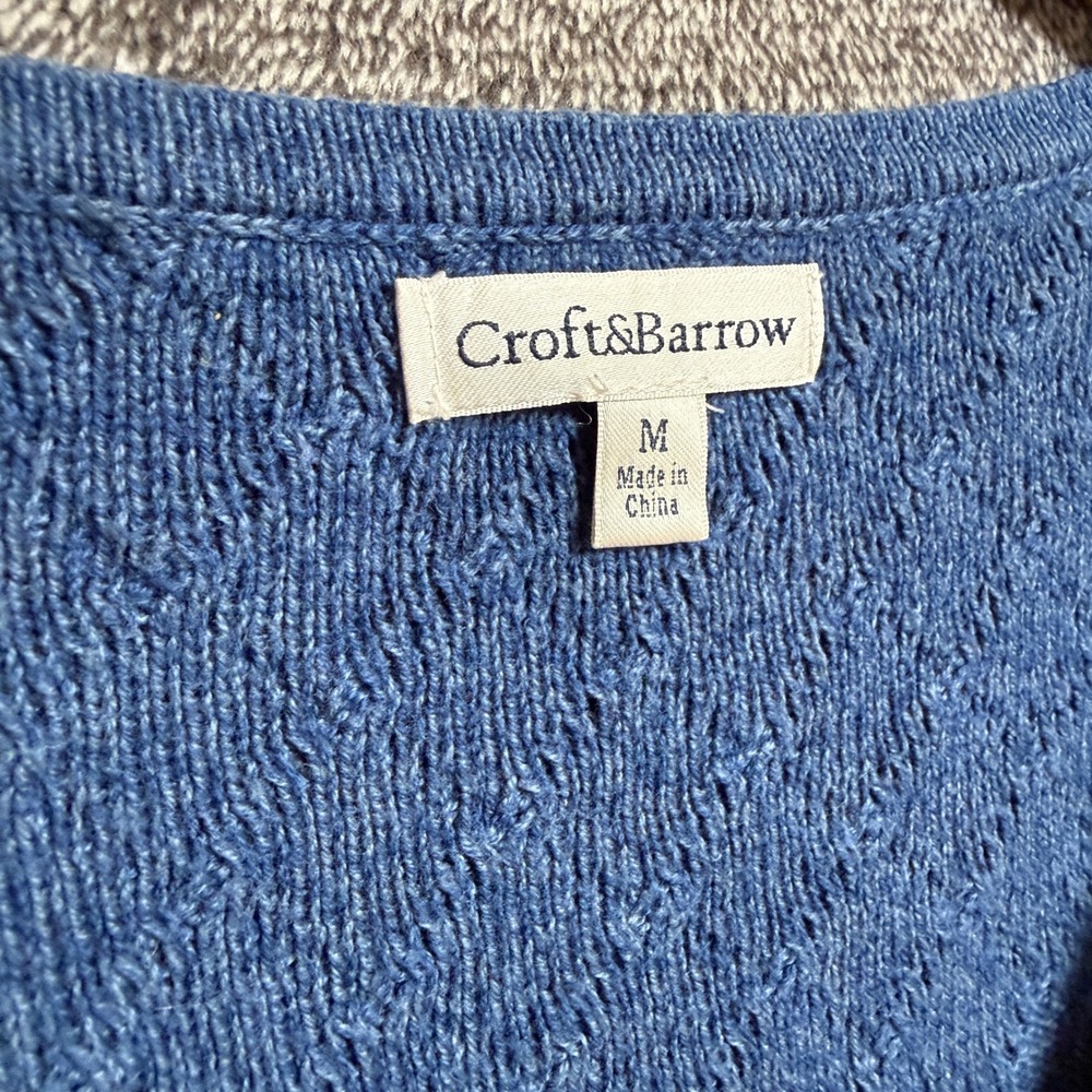 Croft & Barrow Cardigan Sweater Womens M Blue 100% Cotton Cable Knit V-Neck - Picture 2 of 6